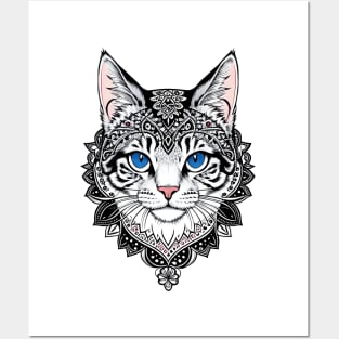 Blue eyes cat tribal art Posters and Art